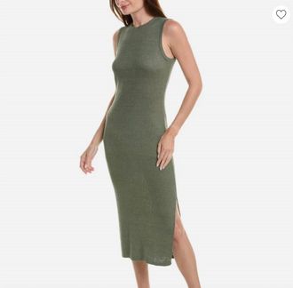 Onia Linen Rib Tank Midi Dress In Olive Green
