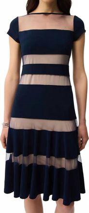 Joseph Ribkoff Silky Knit Fit And Flare Dress With Mesh Inserts In Midnight Blue