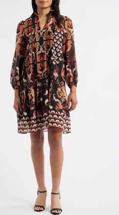Julia Jordan Long Sleeve Chiffon Shift Dress in Black Orange at Nordstrom Rack, Size 4