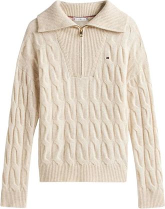 Tommy Hilfiger Dames, Truien, Beige, Maat: 2XS Wol