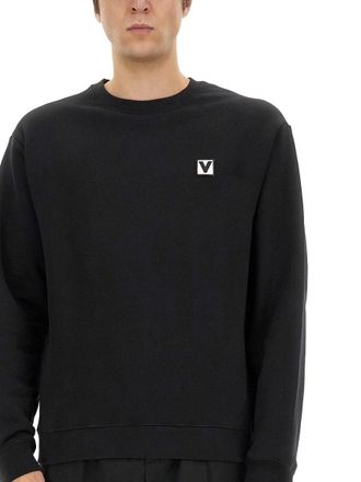 Valentino Cotton Crewneck with Chez Valentino Patch Sweatshirt - Black