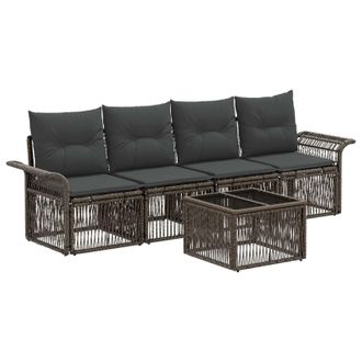 vidaXL Conjunto De Sof&aacute;s De Jard&iacute;n 5 Pcs Gris Rat&aacute;n Sint&eacute;tico Vidaxl