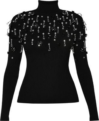 Anouki Top met col verfraaid met kristallen - Zwart