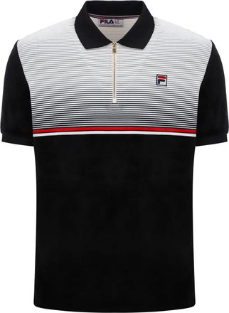 Fila Paco Zip Stripe Velour Polo Shirt, Black, Gardenia, Red (UK, Alpha, XXL, Regular, Regular, Black/Gardenia/Red)