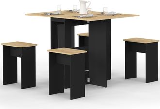 IDMarket Edi Consolle Pieghevole Per 2-4 Persone In Legno Nero Con Piano In Faggio E 4 Sgabelli