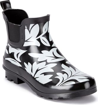 TOSH Ladies Chelsea Ankle Wellingtons Boots Short Pull On Waterproof Rubber Womens Riding Equestrian Wellies (White Black Floral, UK Footwear Size System, 
