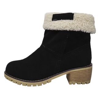 Generic Womens Sherpa-Lined Ankle Boots, Square Heel Platform, Winter Short Boots in Black, Red, Green, Brown, Grey with Fleece Collar