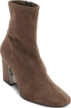 DKNY Cavale Boots Womens Mushroom Suede Square Toe Block Heel Booties LION412