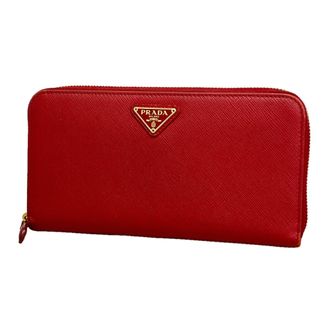 Prada Red Color Leather Long Wallet (Bi-Fold) (Pre-Owned)