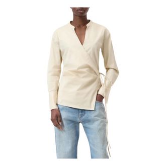 Closed Long Sleeve T-Shirts, female, Beige, XS, Beige Wrap Blouse with Waist Detail