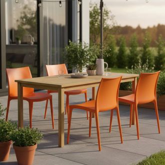 Dmora Sillas De Exterior Grover, 4 Unidades, Apilables, Hechas En Italia, Soportan 120 Kg, Naranja