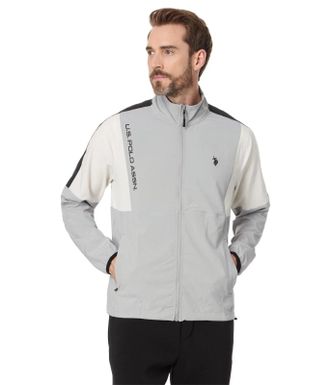 U.S.Polo Association U. S. Polo Assn. Jacket Mens Gray Woven Long Sleeve Full Zip Mock Neck FROG740