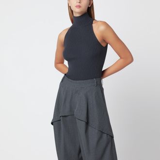 Alaia Grey blue ribbed top in wool blend