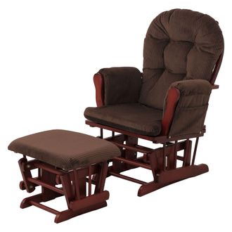Hhg Hhg - Sill&oacute;n Relax 021, Sill&oacute;n Mecedora Mecedora Con Taburete Tela Cuerda 320g/m&sup2; Oeko-tex, Marr&oacute;n Oscuro Armaz&oacute;n