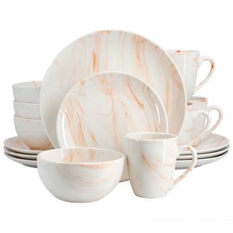 Elama Fine Marble 16 Piece Porcelain Dinnerware Set in Orange at Nordstrom