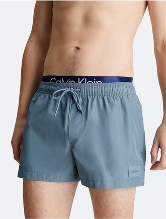Calvin Klein Mens Double Waistband Swim Shorts - Blue - XXL
