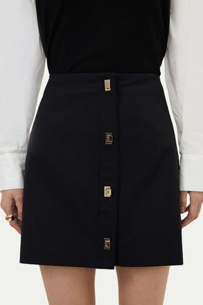 Karen Millen Techno Cotton Gold Clasp Skirt in Black at Nordstrom, Size 10