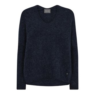Mos Mosh V-hals Gebreide Trui in Marineblauw - Dames - Ronde hals truien - Blauw - L - Truien & Vesten