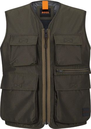HUGO BOSS Mens Onslow Solid Patterned Gilet in Dark Green - Size 40 (Chest)
