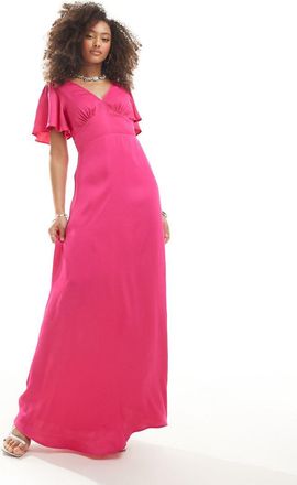 Maids to Measure Bridesmaid flutter sleeve maxi dress in bright pink