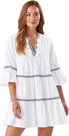 Tommy Bahama Cotton Clip Embellished Tier Dress Womens Swimwear White : LG (US 14), Rayon