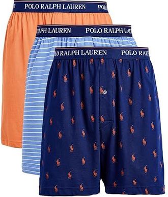 Polo Ralph Lauren Classic Fit Knit Boxers Mens Underwear Harbor Island Blue/White Stripe/Fall Royal W/May Orange Aopp/May : XL, Cotton