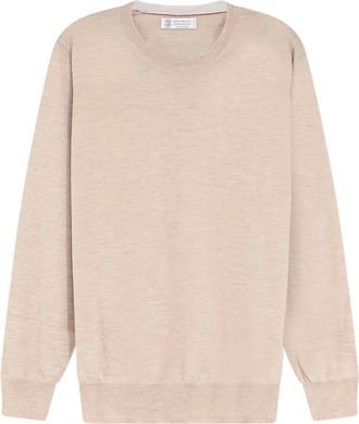 Brunello Cucinelli Maglione girocollo in cashmere e seta - - Knitwear - Uomo - Beige - 2XL