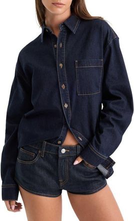 Good American The Denim Easy Shirt in Indigo1389 at Nordstrom, Size Medium