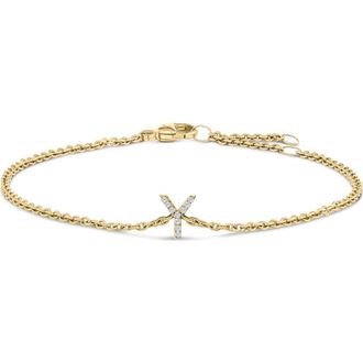 House of Brilliance 10K Gold Diamond Accent A-Z Initial Charm and Link Bracelet in Yellow | Y at Nordstrom