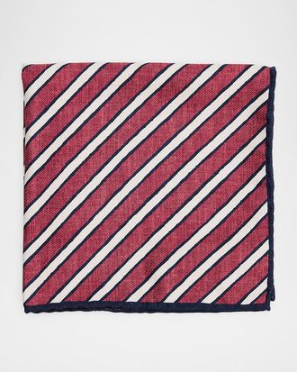 Brunello Cucinelli Mens Double-Face Bengal Stripe Silk Pocket Square