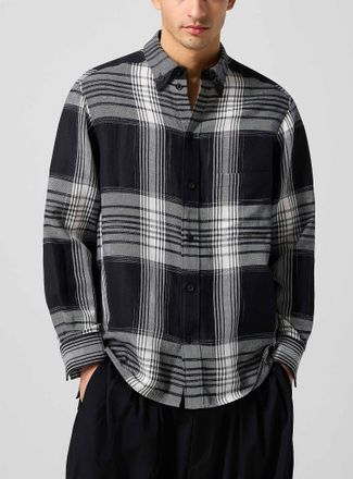 Yohji Yamamoto Mens Checkered cotton-hemp shirt