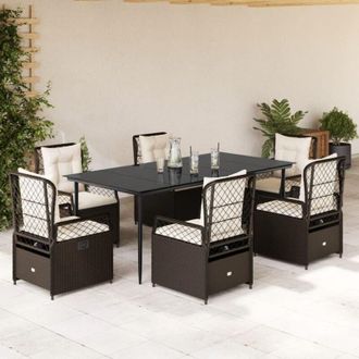 vidaXL Set Comedor De Jard&iacute;n 7 Pzas Con Cojines Rat&aacute;n Sint&eacute;tico Marr&oacute;n Vidaxl