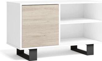 Skraut Home Skraut Home - Mueble Tv 100 Con Puerta Izquierda, Sal&oacute;n Comedor, Modelo Wind, Color Estructura Blanco, Color Puerta Roble, Medidas 95x40x57cm De Altur