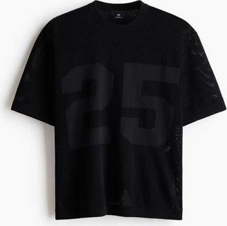 H&M Relaxed Fit Boxy Mesh T-shirt in Black at Nordstrom, Size Xx-Large