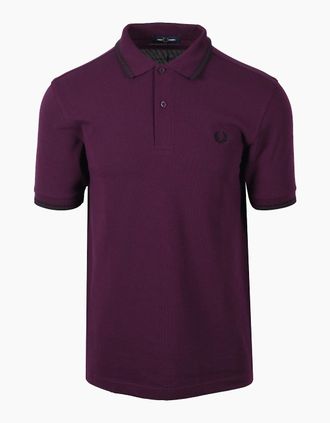 Fred Perry Mens FRED PERRY TWIN TIPPED POLO SHIRT PLUM/BLACK - Purple - Size: 42