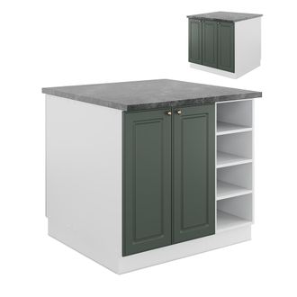 Vicco Isla De Cocina Fame-line, Verde-dorado Casa De Campo/blanco, 90 Cm Sin Encimera