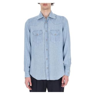 Eleventy Denim Shirts, male, Blue, Size: XL Camicia texas in lyocell-lino