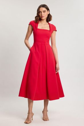 Karen Millen Womens Square Neck Tailored Full Skirted Maxi Dress - Red - Size 10 UK