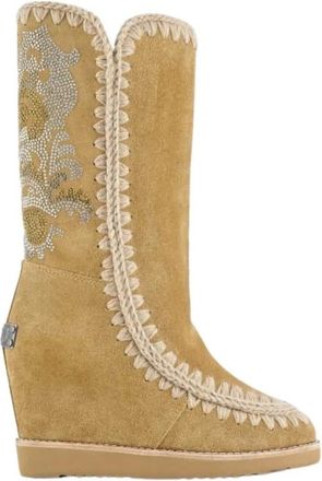 Mou Texan Hotfix Gehaakte Schapenleren Laarzen - Dames - Winterlaarzen - Beige - 41 EU - Leer - Schoenen