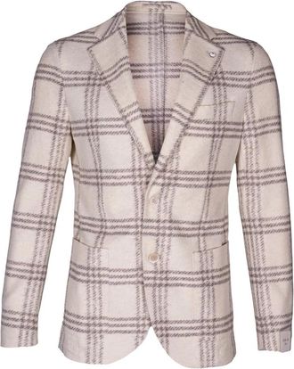 L.B.M. 1911 Wollen ruitjesblazer- Regular Fit- Gemaakt in Itali&euml; - Heren - Blazers - Wit - XL - Wol - Jassen
