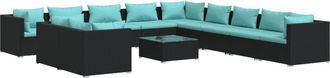 vidaXL Set De Sof&aacute;s De Jard&iacute;n 12 Pzas Cojines Rat&aacute;n Sint&eacute;tico Negro Vidaxl