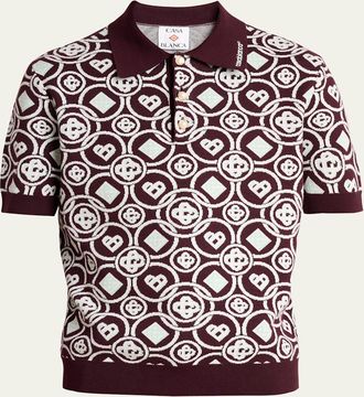 Casablanca Mens Cotton Monogram Knit Polo Shirt