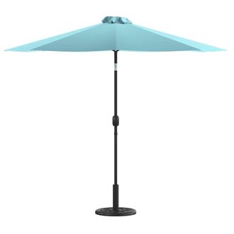 Flash Furniture Teal 9 FT Round Umbrella with Crank and Tilt Function and Standing Umbrella Base
