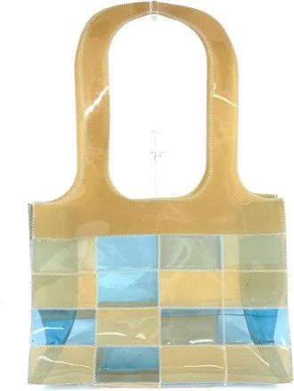 Chanel Beige Blue Vinyl Shoulder Bag Tote Bag (Pre-Owned)