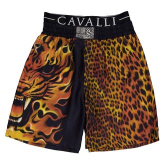 Roberto Cavalli Flame Lion-Print Silk Shorts, Brand Size 48 ( US Size 32 )