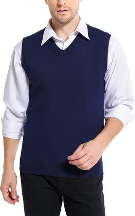 iClosam Sleeveless Jumper Men Classic Knit Vest V-Neck Mens Sleeveless Jumper Comfortable Tank Top Navy XXL