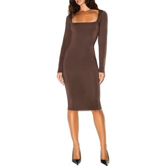 SKIMS Smooth Layers Long Sleeve Dress in Espresso at Nordstrom, Size X-Small