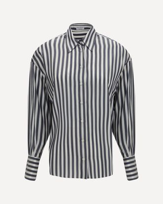 Brunello Cucinelli Camicia a righe in popeline di seta Woman XS