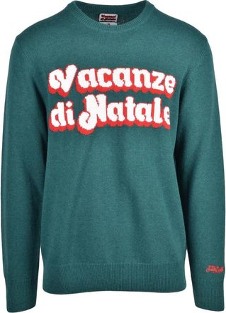 MC2 Saint Barth Green Wool-Blend Text Crewneck Sweater
