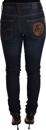 Versace Jeans Couture Womens Dark Blue Cotton Low Waist Skinny Denim Jeans Clothing